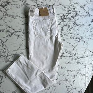 Adriano Goldschmied White-Cream Crop Pant (size:28) (sueded sateen fabric)